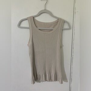 Beige Sweater Tank Top with Pleating